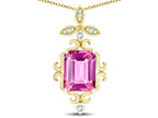 Star K Antique Vintage Design Octagon Cut Created Pink Sapphire Pendent Necklace