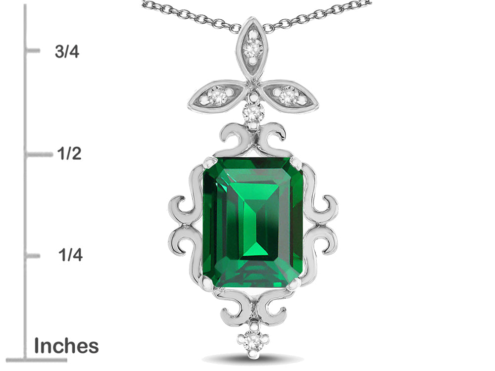 Star K Antique Vintage Design Octagon Cut Simulated Emerald Pendent Necklace