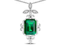 Star K Antique Vintage Design Octagon Cut Simulated Emerald Pendent Necklace