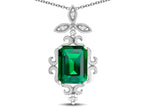 Star K Antique Vintage Design Octagon Cut Simulated Emerald Pendent Necklace