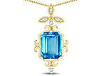 Star K Antique Vintage Design Octagon Cut Genuine Blue Topaz Pendent Necklace
