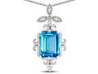 Star K Antique Vintage Design Octagon Cut Genuine Blue Topaz Pendent Necklace