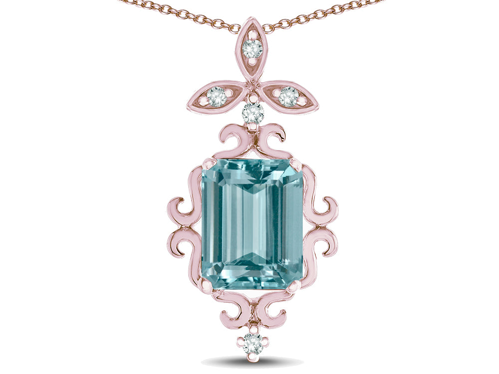 Star K Antique Vintage Design Octagon Cut Genuine Sky Blue Topaz Pendent Necklace