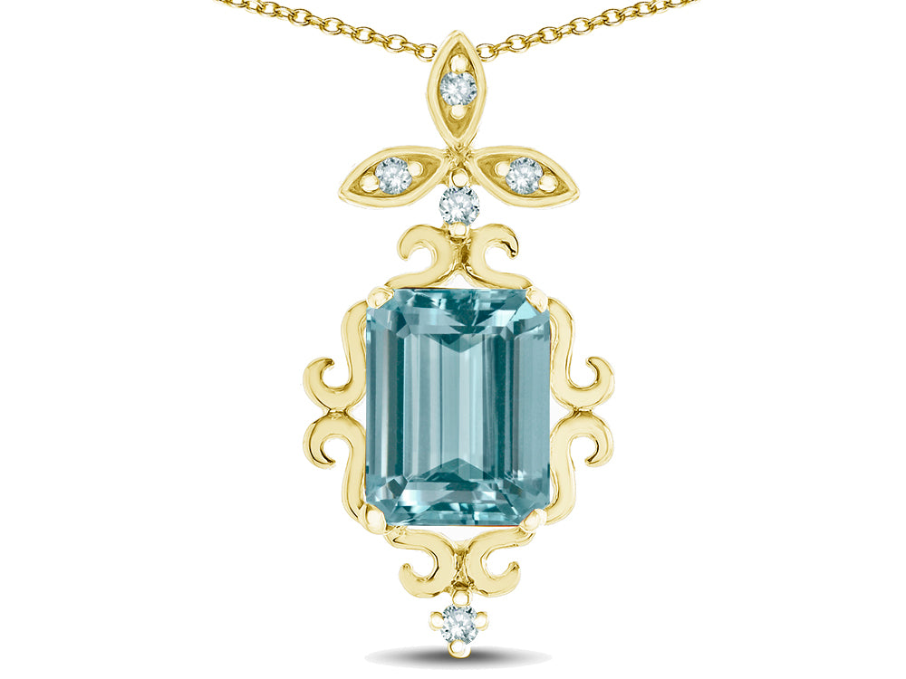 Star K Antique Vintage Design Octagon Cut Genuine Sky Blue Topaz Pendent Necklace