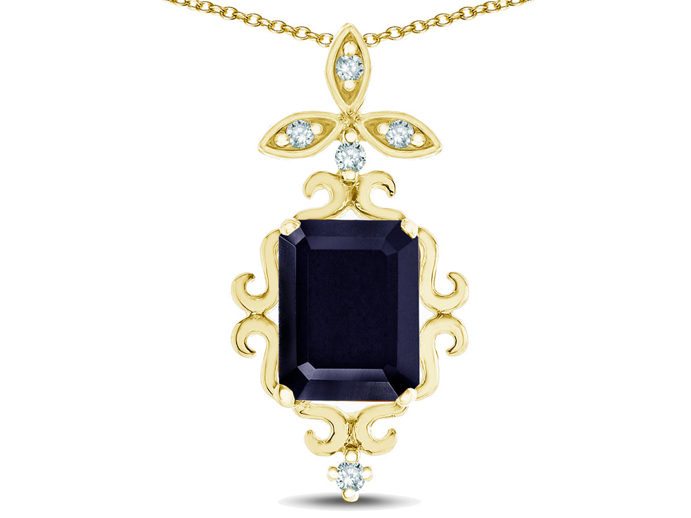 Star K Antique Vintage Design Octagon Cut Genuine Black Sapphire Pendent Necklace