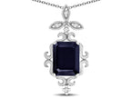 Star K Antique Vintage Design Octagon Cut Genuine Black Sapphire Pendent Necklace