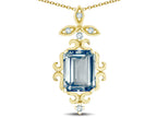 Star K Antique Vintage Design Octagon Cut Genuine Aquamarine Pendent Necklace