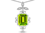Star K Antique Vintage Design Octagon Cut Genuine Peridot Pendent Necklace