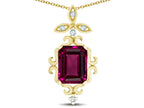 Star K Antique Vintage Design Octagon Cut Genuine Rhodolite Pendent Necklace