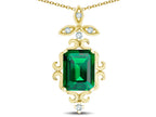 Star K Antique Vintage Design Octagon Cut Simulated Emerald Pendent Necklace