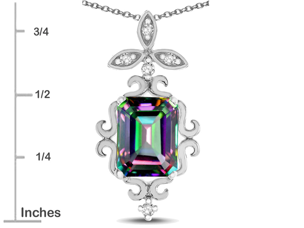 Star K Antique Vintage Design Octagon Cut Rainbow Mystic Topaz Pendent Necklace