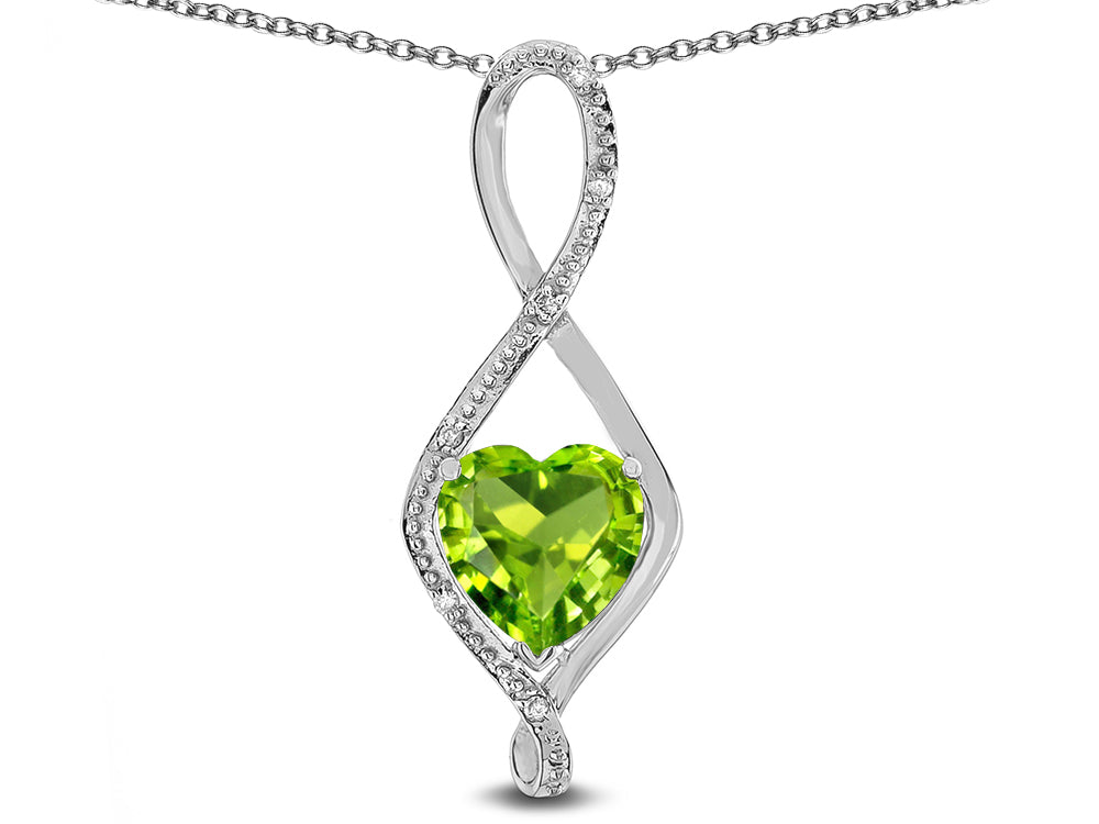 Star K 8mm Genuine Peridot Heart Infinity Loop Pendant Necklace