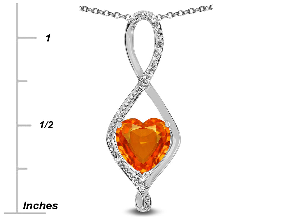 Star K 8mm Simulated Orange Mexican Fire Opal Heart Infinity Loop Pendant Necklace