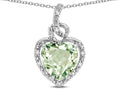 Star K Double Love Heart Halo Pendant Necklace with 8mm Genuine Green Amethyst