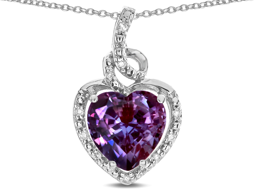 Star K Double Love Heart Halo Pendant Necklace with 8mm Simulated Alexandrite