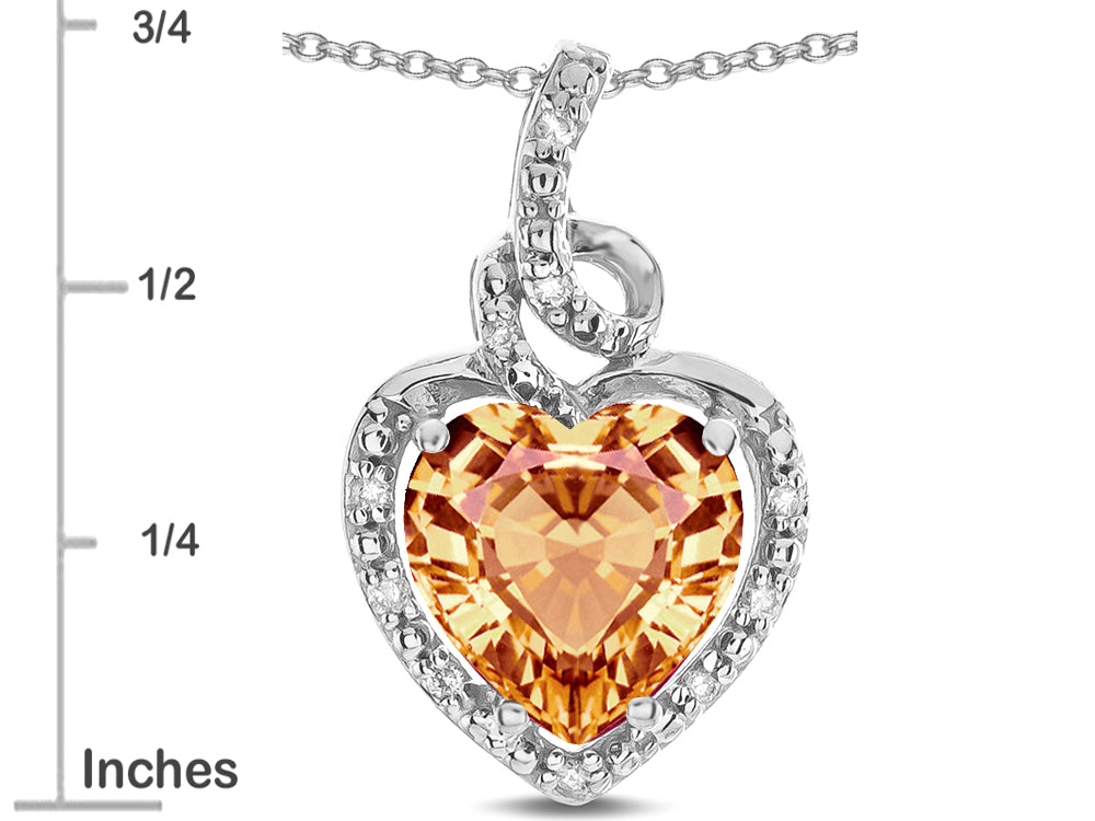 Star K Double Love Heart Halo Pendant Necklace with 8mm Simulated Imperial Yellow Topaz