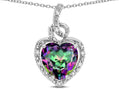 Star K Double Love Heart Halo Pendant Necklace with 8mm Rainbow Mystic Topaz