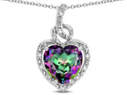 Star K Double Love Heart Halo Pendant Necklace with 8mm Rainbow Mystic Topaz