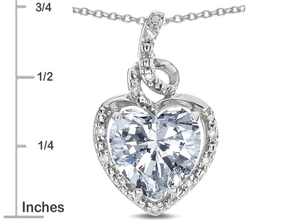 Star K Double Love Heart Halo Pendant Necklace with 8mm Genuine White Topaz