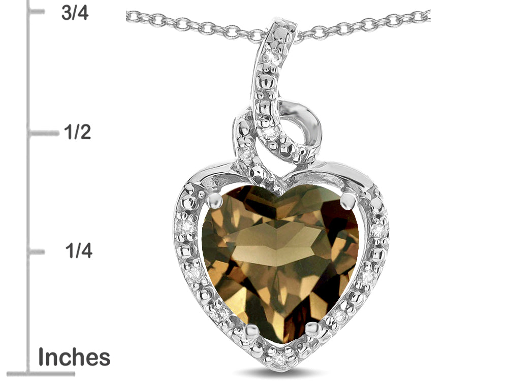 Star K Double Love Heart Halo Pendant Necklace with 8mm Genuine Smoky Quartz