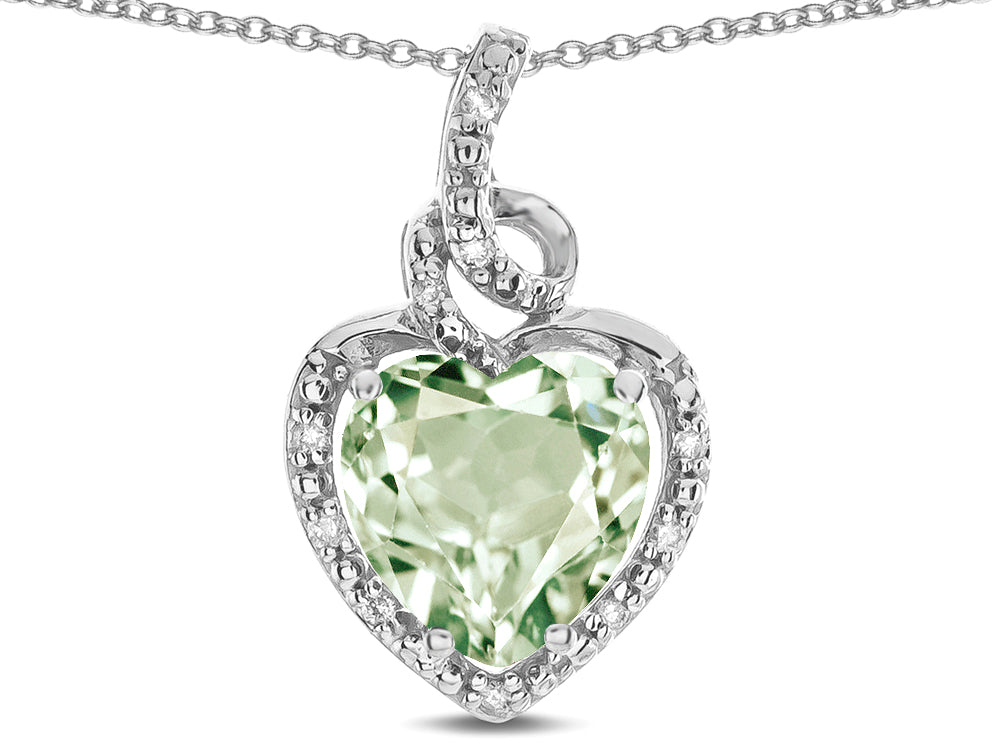 Star K Double Love Heart Halo Pendant Necklace with 8mm Genuine Green Amethyst