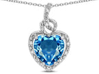 Star K Double Love Heart Halo Pendant Necklace with 8mm Genuine Blue Topaz
