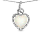 Star K Double Love Heart Halo Pendant Necklace with 8mm Genuine Opal