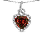 Star K Double Love Heart Halo Pendant Necklace with 8mm Genuine Garnet
