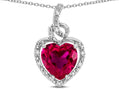 Star K Double Love Heart Halo Pendant Necklace with 8mm Created Ruby