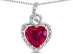 Star K Double Love Heart Halo Pendant Necklace with 8mm Created Ruby