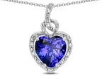 Star K Double Love Heart Halo Pendant Necklace with 8mm Simulated Tanzanite