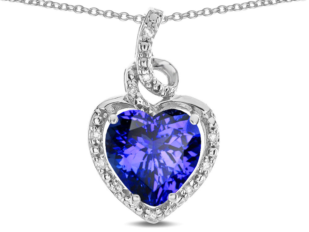 Star K Double Love Heart Halo Pendant Necklace with 8mm Simulated Tanzanite