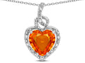 Star K Double Love Heart Halo Pendant Necklace with 8mm Simulated Orange Mexican Fire Opal