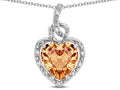 Star K Double Love Heart Halo Pendant Necklace with 8mm Simulated Imperial Yellow Topaz