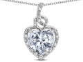 Star K Double Love Heart Halo Pendant Necklace with 8mm Genuine White Topaz
