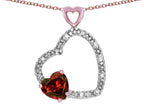 Star K Double Open Heart Pendant Necklace with 6mm Garnet Stone