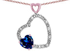 Star K Double Open Heart Pendant Necklace with 6mm Created Sapphire Stone