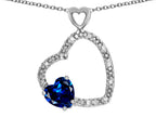 Star K Double Open Heart Pendant Necklace with 6mm Created Sapphire Stone