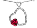 Star K Double Open Heart Pendant Necklace with 6mm Created Ruby Stone