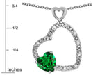 Star K Double Open Heart Pendant Necklace with 6mm Simulated Emerald Stone