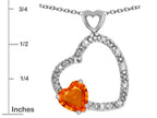 Star K Double Open Heart Pendant Necklace with 6mm Simulated Orange Mexican Fire Opal Stone