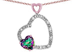 Star K Double Open Heart Pendant Necklace with 6mm Mystic Rainbow Topaz Stone
