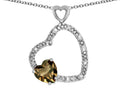 Star K Double Open Heart Pendant Necklace with 6mm Smoky Quartz Stone