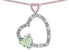 Star K Double Open Heart Pendant Necklace with 6mm Green Amethyst Stone