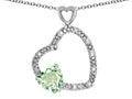 Star K Double Open Heart Pendant Necklace with 6mm Green Amethyst Stone