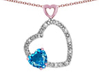Star K Double Open Heart Pendant Necklace with 6mm Blue Topaz Stone