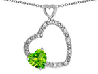 Star K Double Open Heart Pendant Necklace with 6mm Peridot Stone