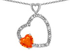 Star K Double Open Heart Pendant Necklace with 6mm Simulated Orange Mexican Fire Opal Stone