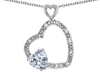 Star K Double Open Heart Pendant Necklace with 6mm White Topaz Stone