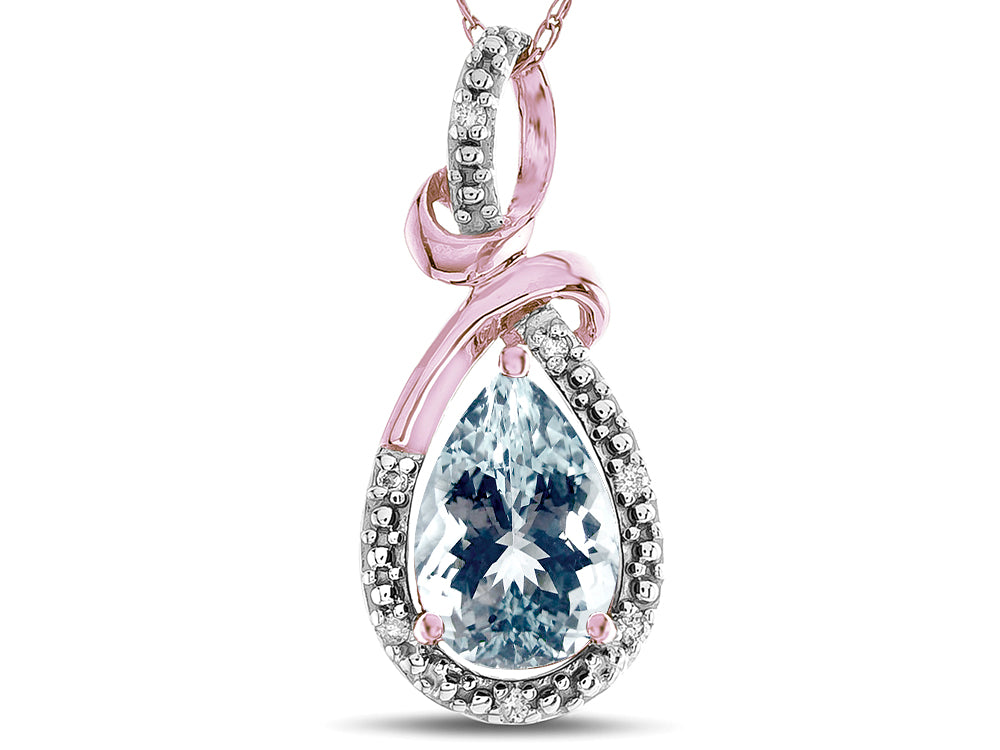 Star K Drop Halo Pear Shape Genuine Aquamarine Pendant Necklace